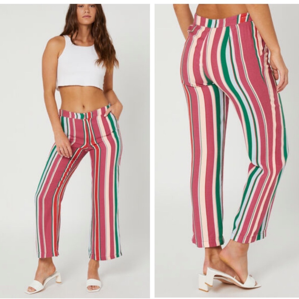 FREE PEOPLE NEW La Paz Yd Pants Crop Flare Wide Leg Striped Pockets Festival 14